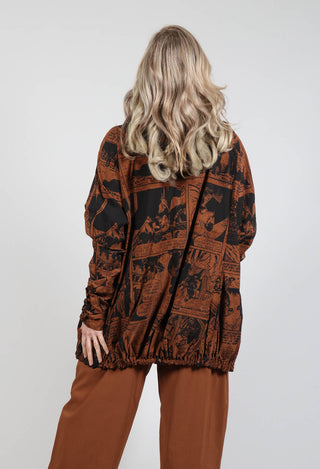 Relaxed Fit Jacket with Gathered Hem in Brick Comic