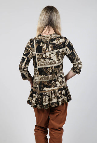 Top with Ruffle Peplum Hem in Bronze Print