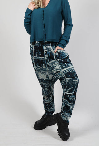 Jersey Drop Crotch Trousers in Ink Print