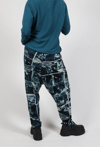 Jersey Drop Crotch Trousers in Ink Print