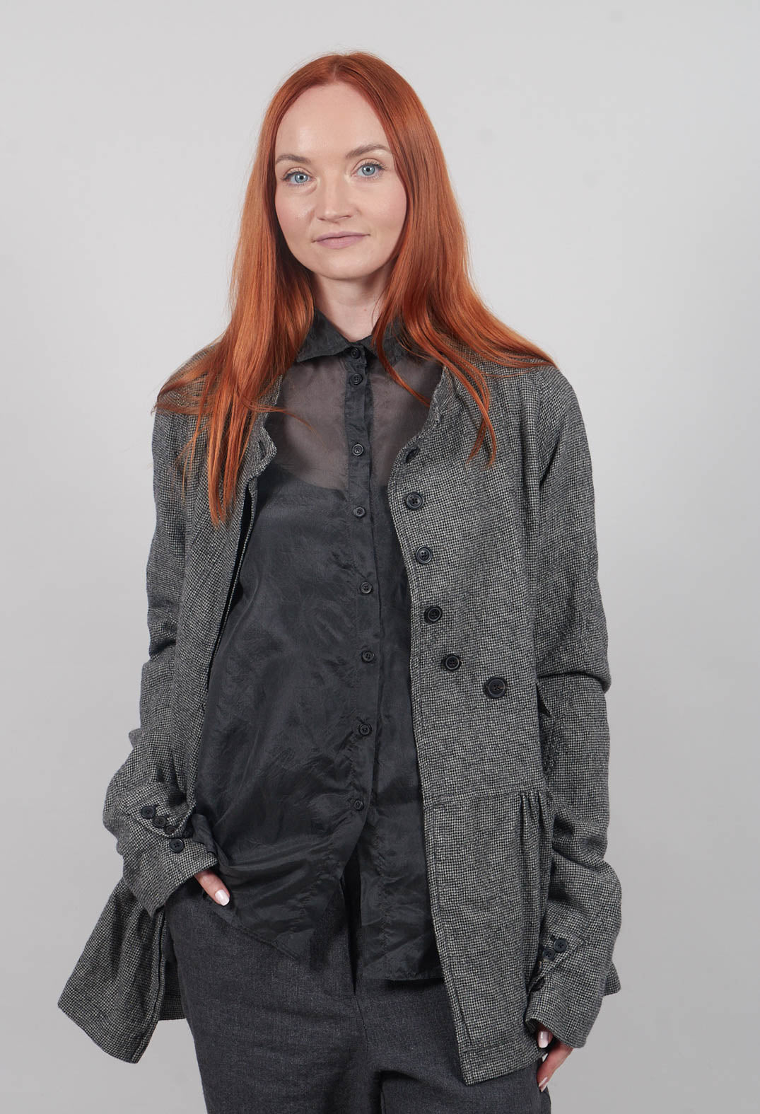 Peplum Style Jacket in Latte Check