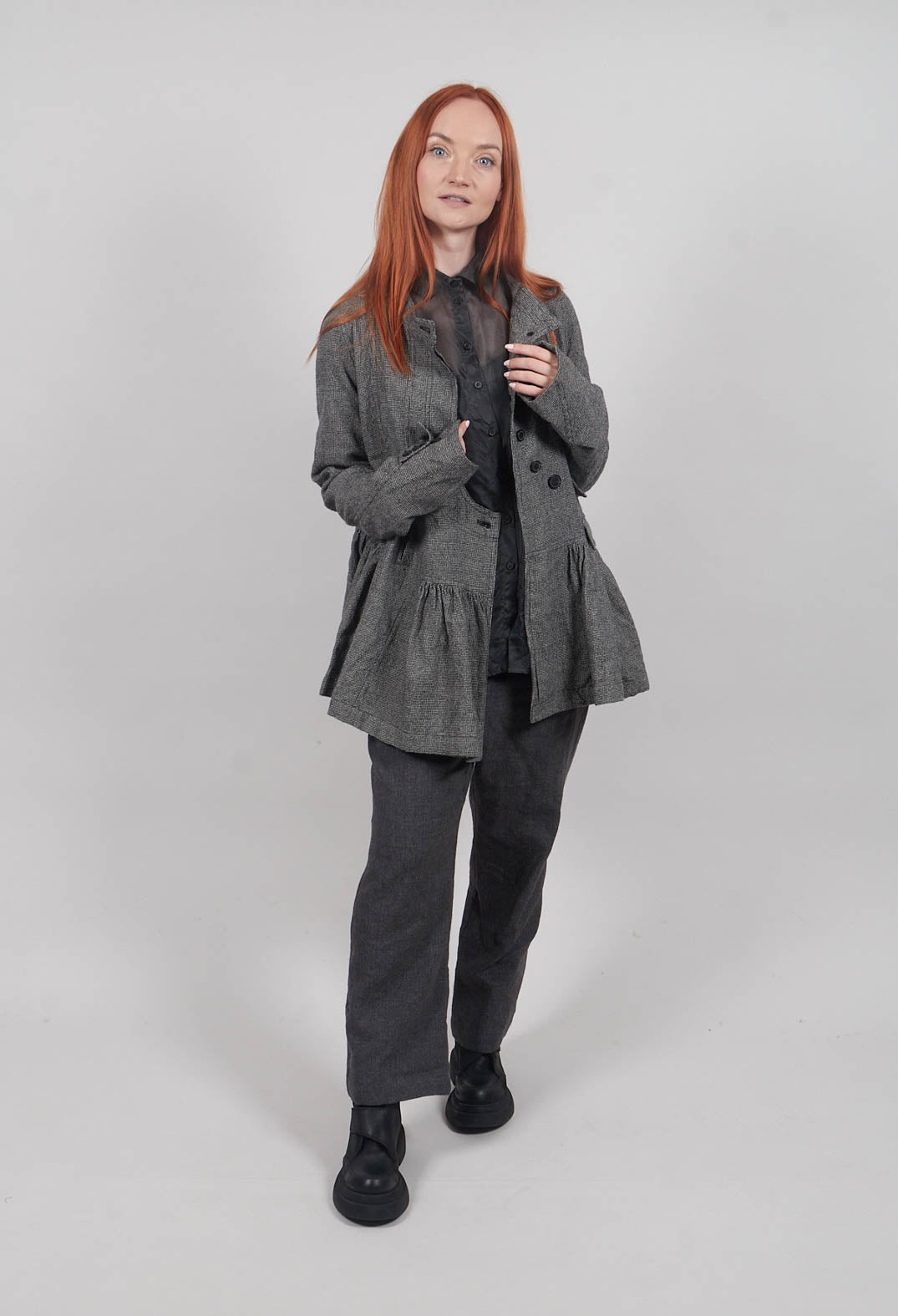 Peplum Style Jacket in Latte Check