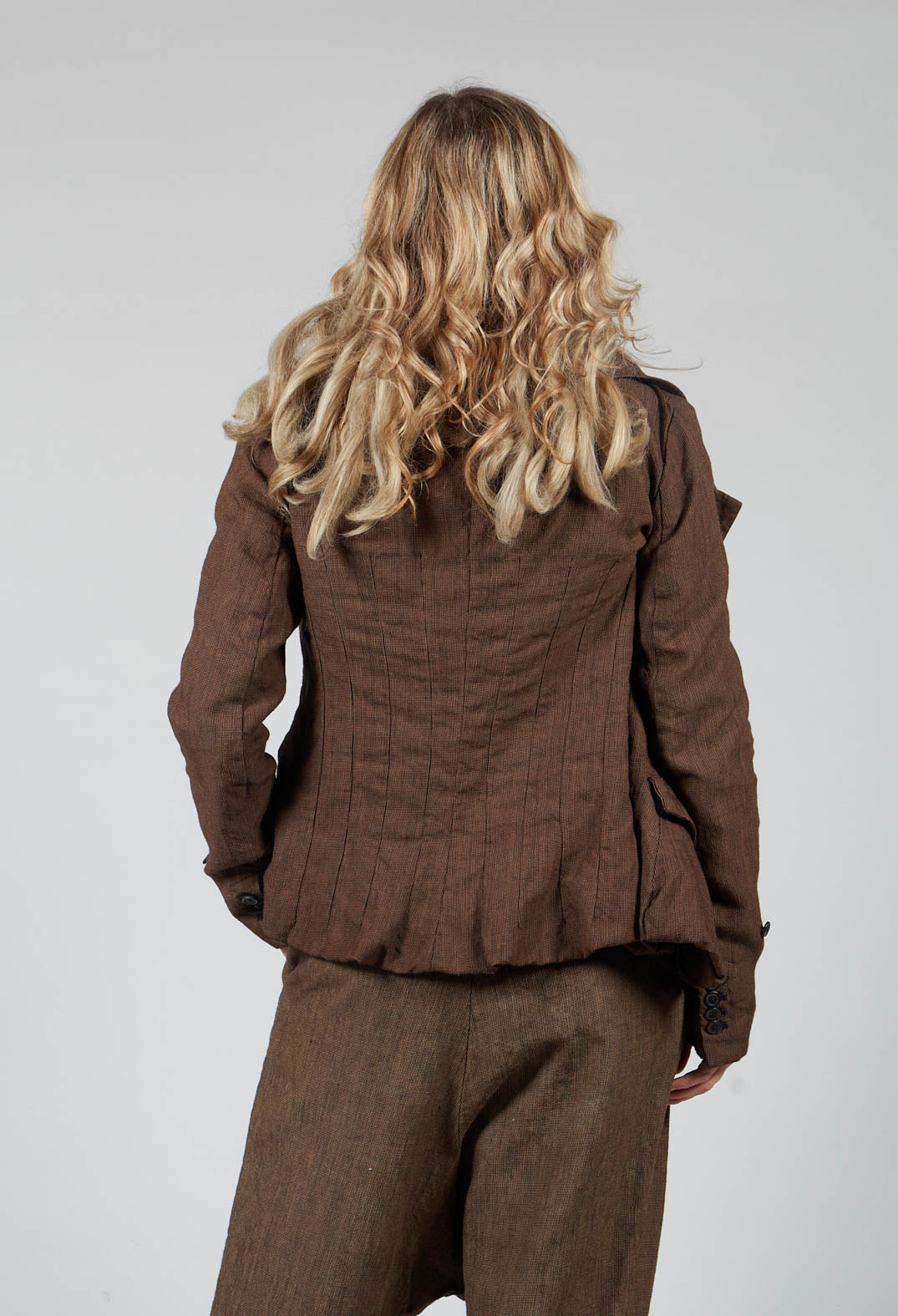 Short Open Neck Jacket in Espresso Check