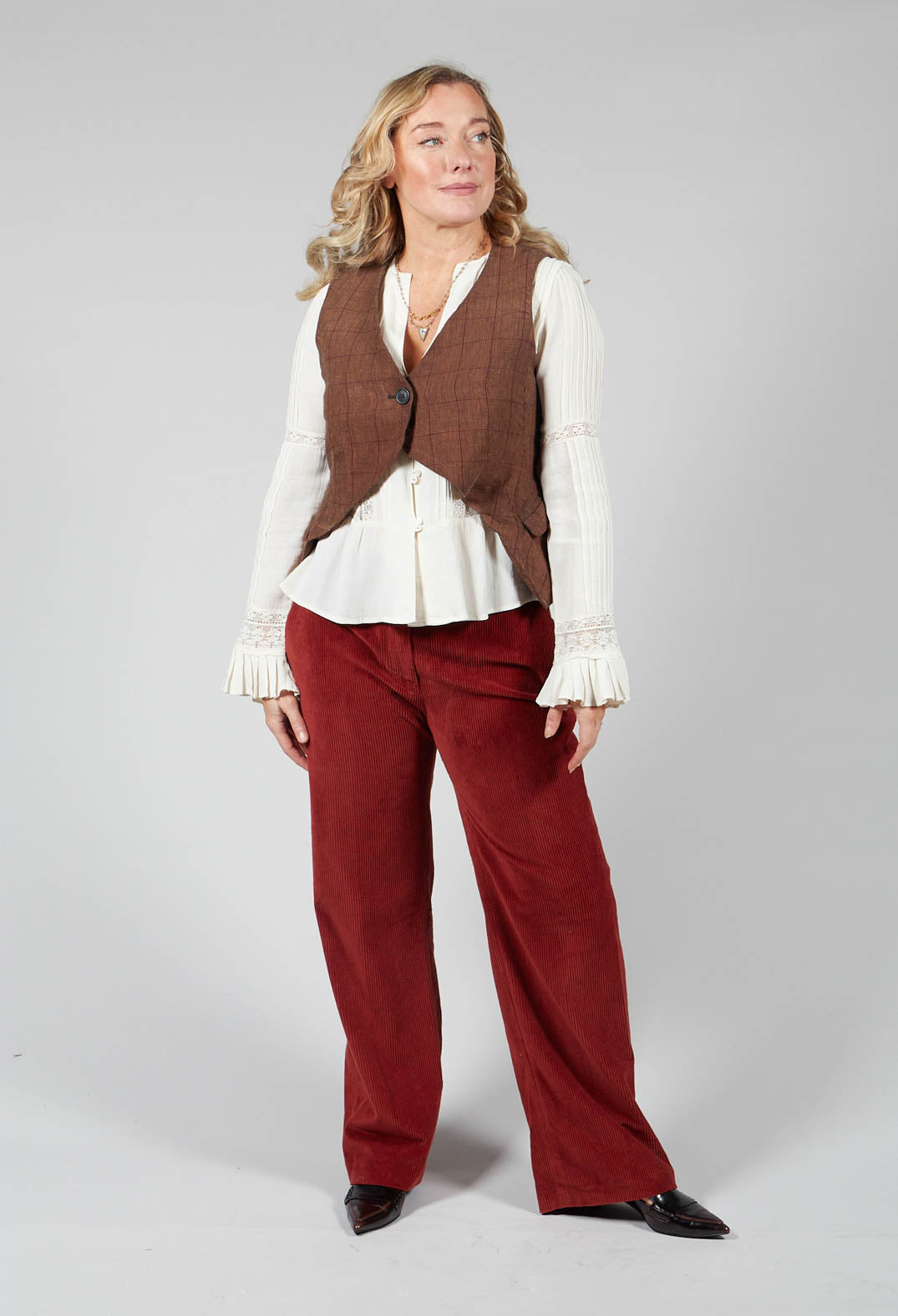 Straight Leg Courdroy Trousers in Lobster