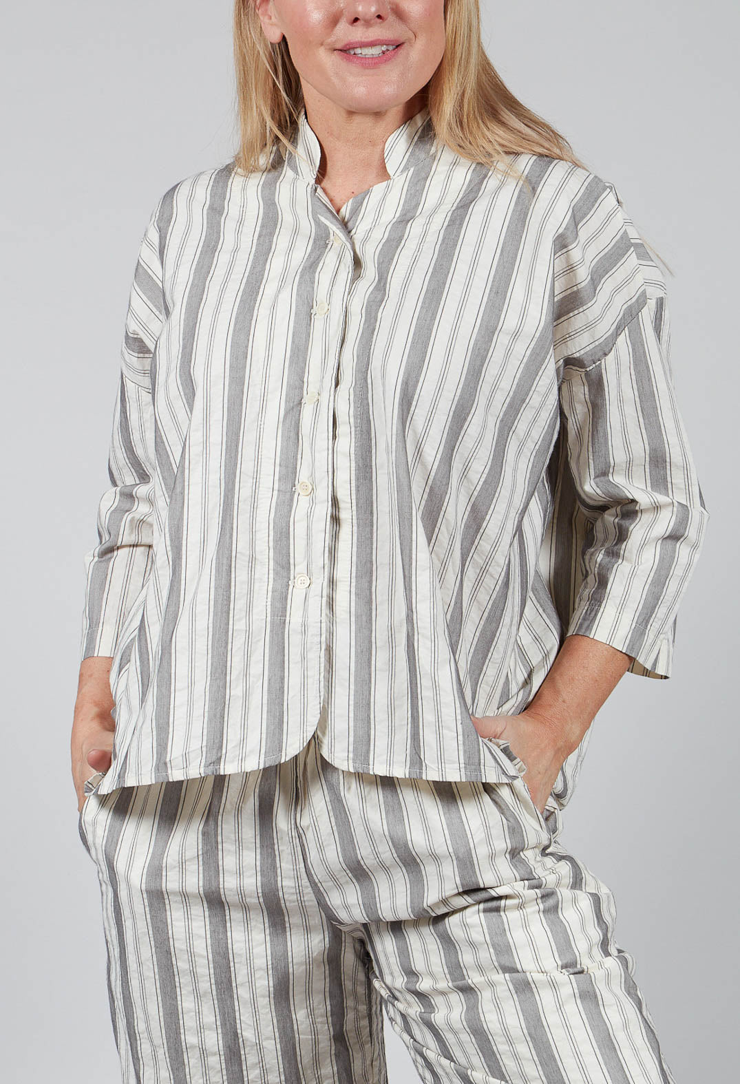 Striped Mandarin Collared Shirt