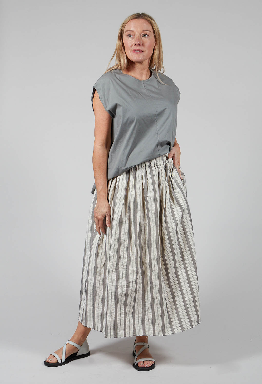 Lined Long Skirt in Stripe