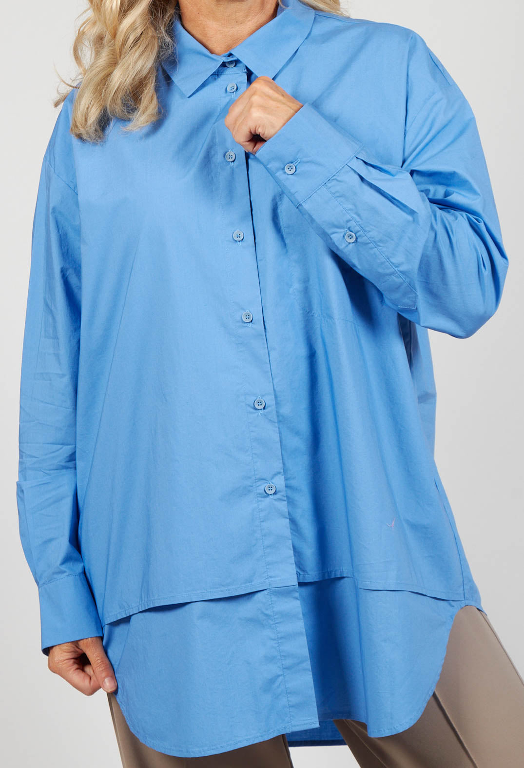 sky blue ladies blouse with long sleeves