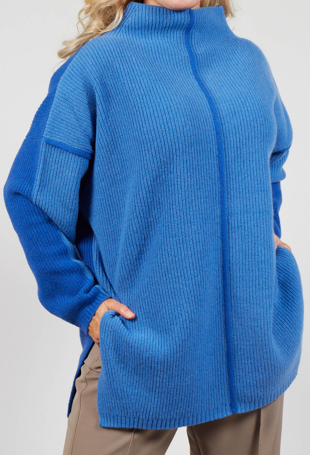 ladies Topaz blue jumper with side split detailing