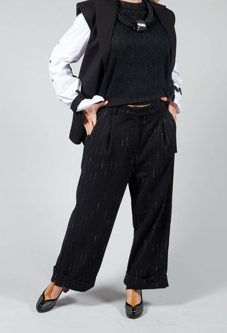 Striped Pleated Slacks in Black