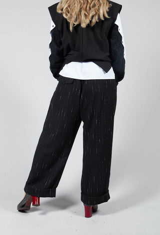 Striped Pleated Slacks in Black