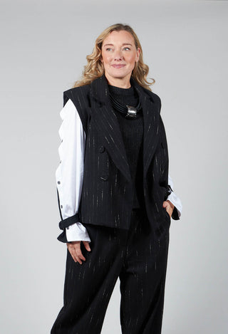 Cotton Striped Blazer Vest in Black