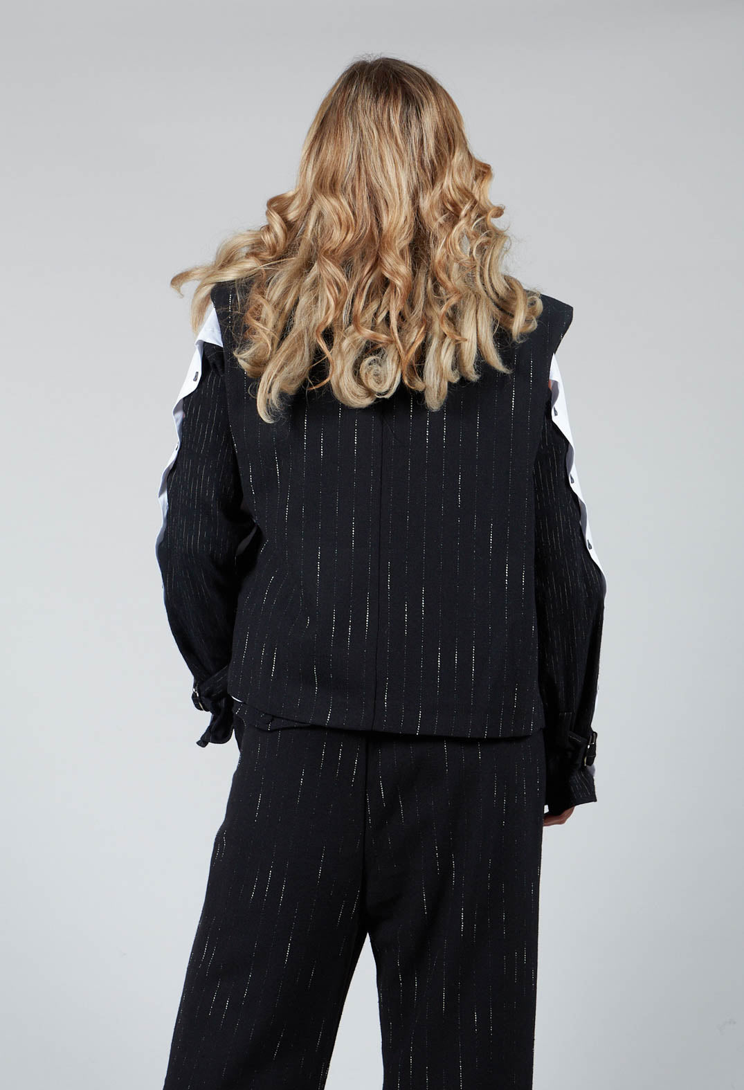 Cotton Striped Blazer Vest in Black
