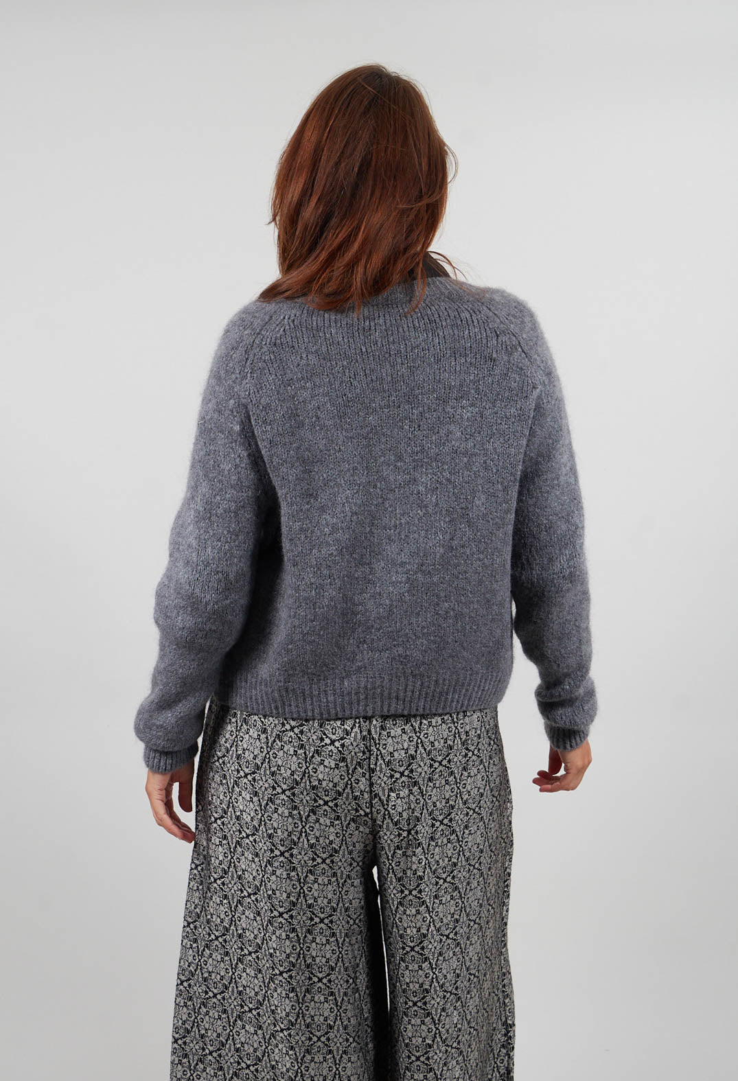 Ribbed V Neck Buttoned Sweater in Ash Grey