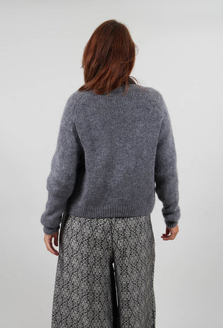 Ribbed V Neck Buttoned Sweater in Ash Grey