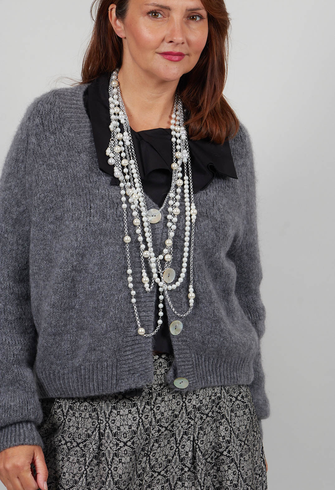 Ribbed V Neck Buttoned Sweater in Ash Grey