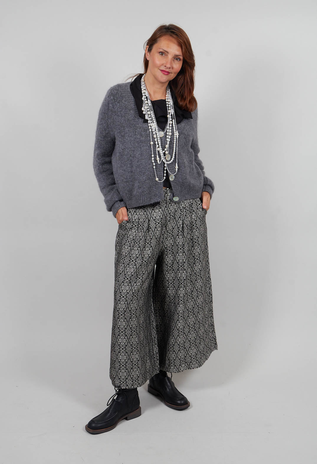 Ribbed V Neck Buttoned Sweater in Ash Grey