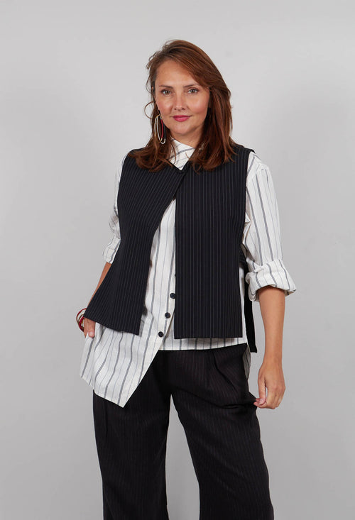 Striped Back Tie Cotton Blend Vest in Black