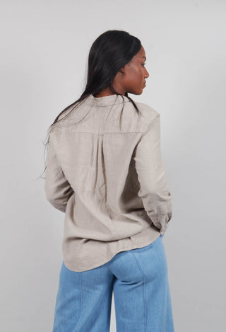 Cotton Linen Blend Button Up Shirt in Sand