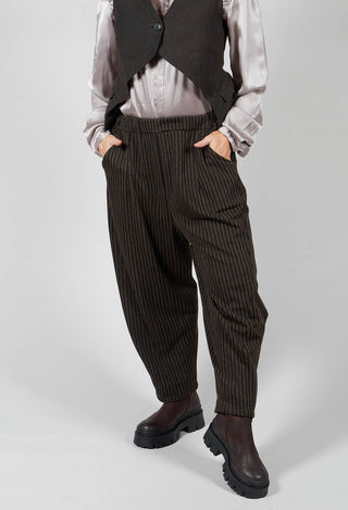 Elastic Seamed Cotton Trousers in Black Stripe