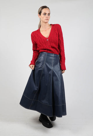 Faux Leather Metallic Skirt in Blue Notte