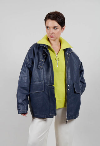 Parka Faux Leather Jacket in Blue Notte