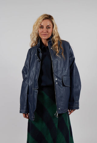Parka Faux Leather Jacket in Blue Notte