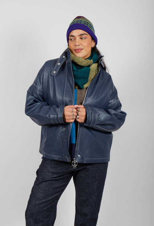 Parka Faux Leather Jacket in Blue Notte