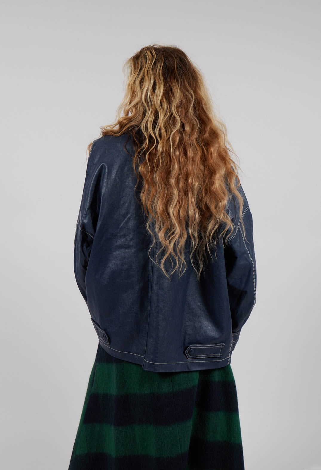 Parka Faux Leather Jacket in Blue Notte