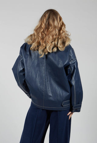Parka Faux Leather Jacket in Blue Notte