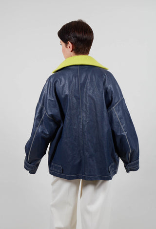 Parka Faux Leather Jacket in Blue Notte
