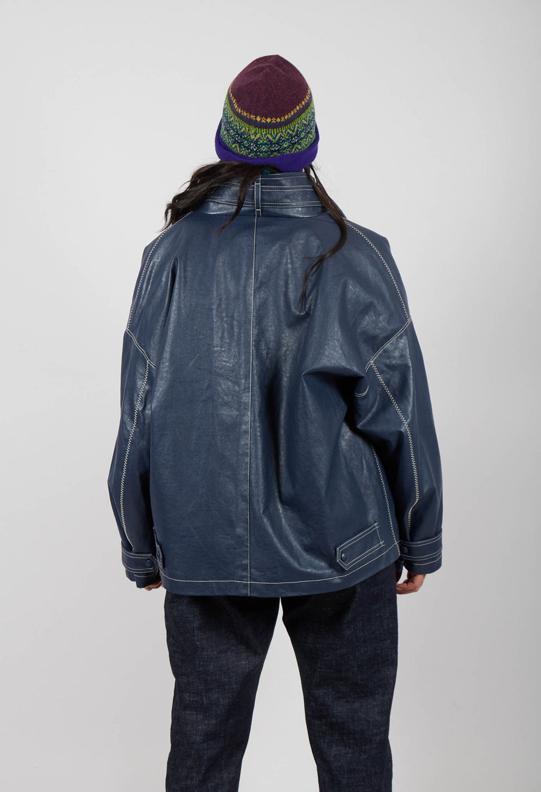 Parka Faux Leather Jacket in Blue Notte