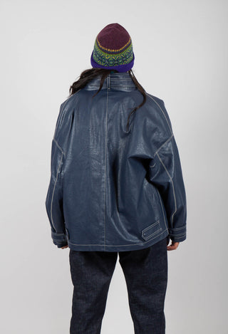 Parka Faux Leather Jacket in Blue Notte