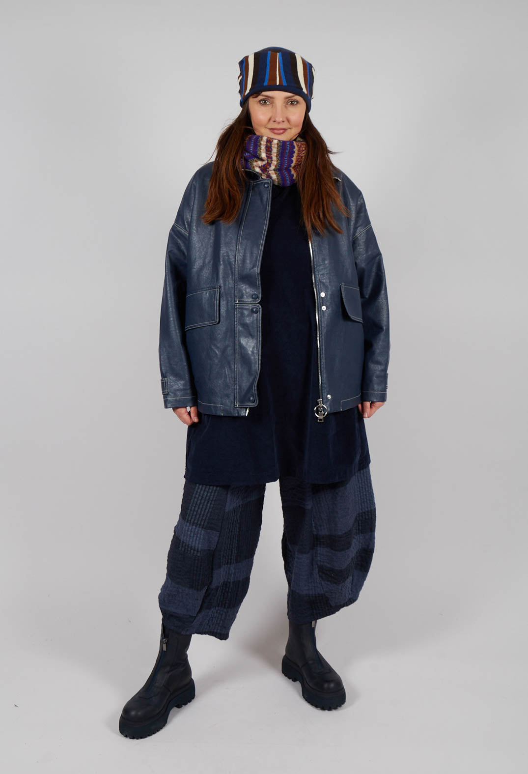 Parka Faux Leather Jacket in Blue Notte