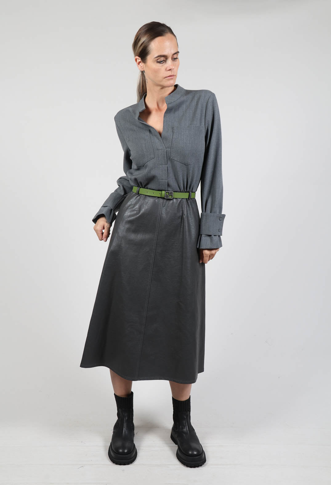 Dual Fabric Metallic Dress in Anthracite