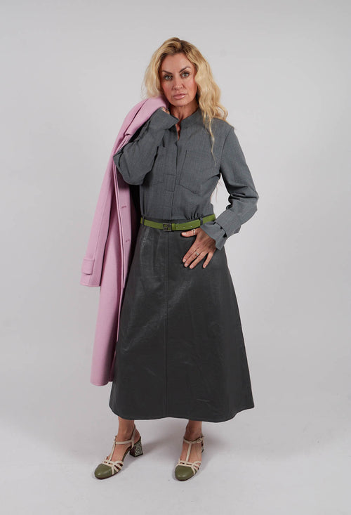 Dual Fabric Metallic Dress in Anthracite