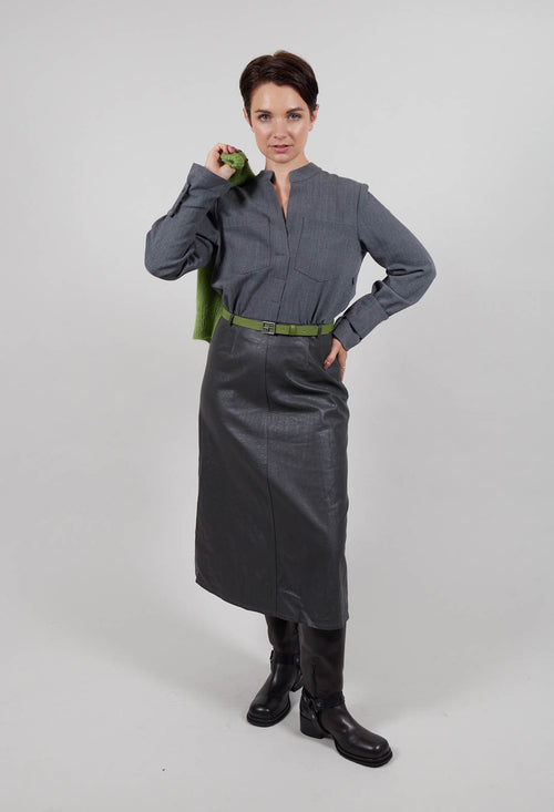 Dual Fabric Metallic Dress in Anthracite