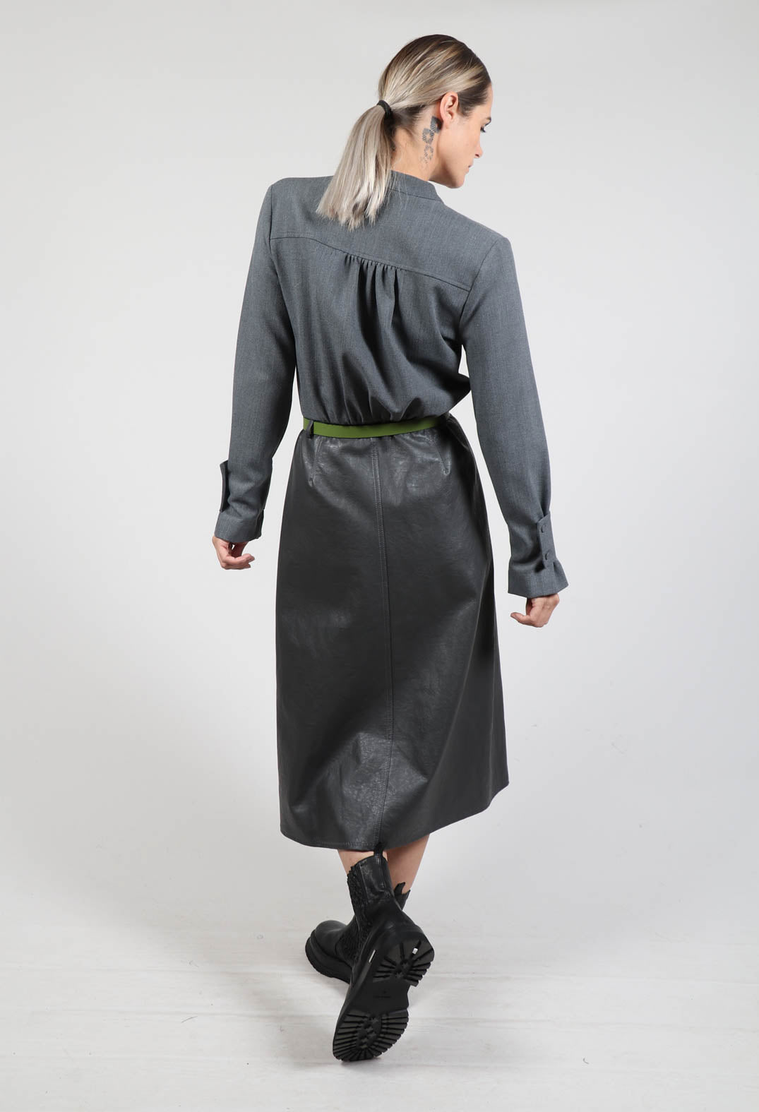 Dual Fabric Metallic Dress in Anthracite