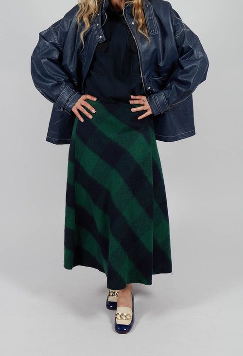 London Wool Check Skirt in Blue and Green