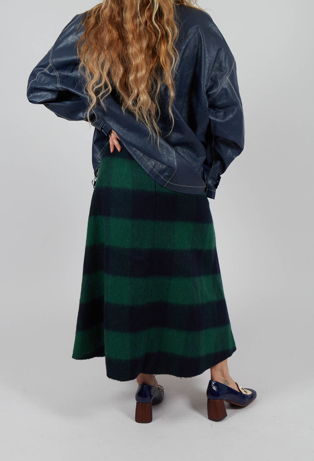 London Wool Check Skirt in Blue and Green