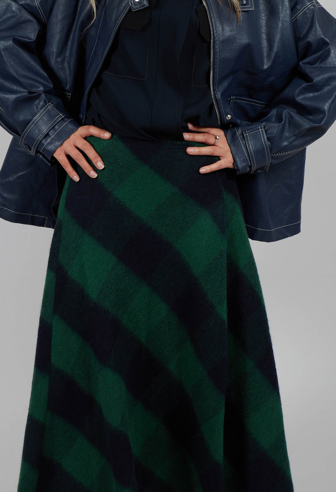 London Wool Check Skirt in Blue and Green