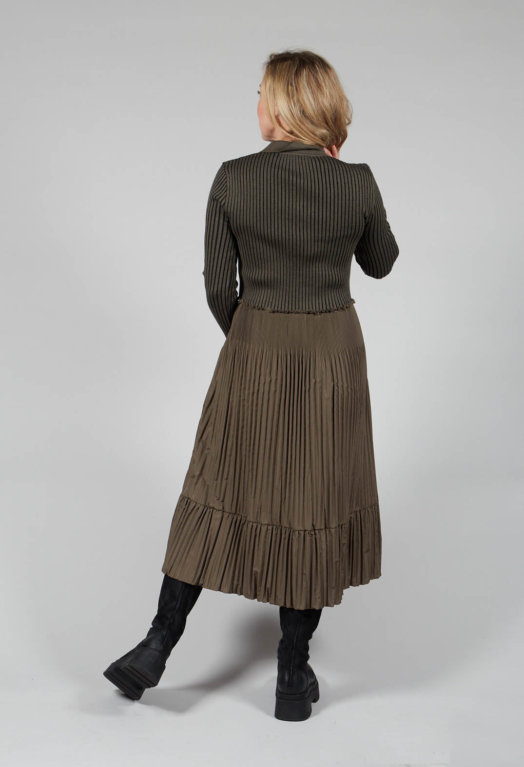 Taffeta Dual Fabric Dress in Military Olive