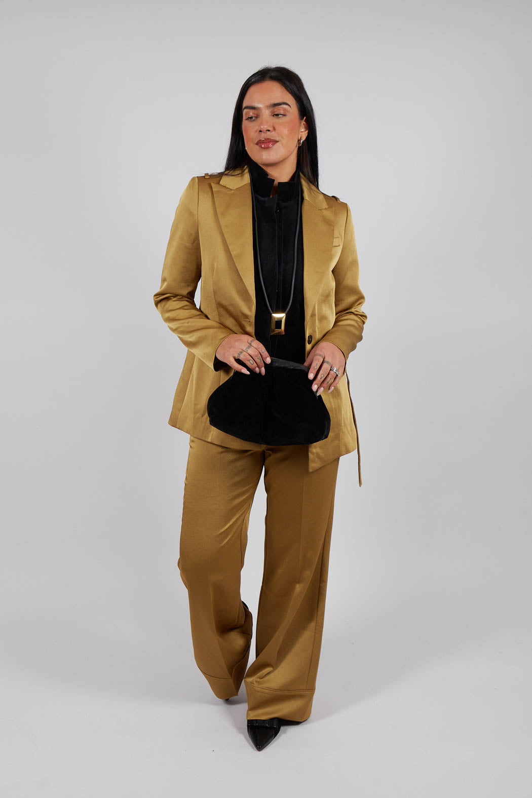 Gloss Satin Blazer in Tobacco