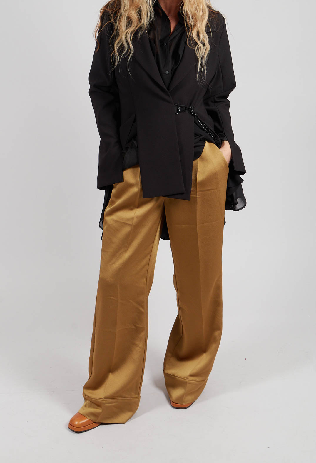 Gloss Satin Trousers in Tobacco
