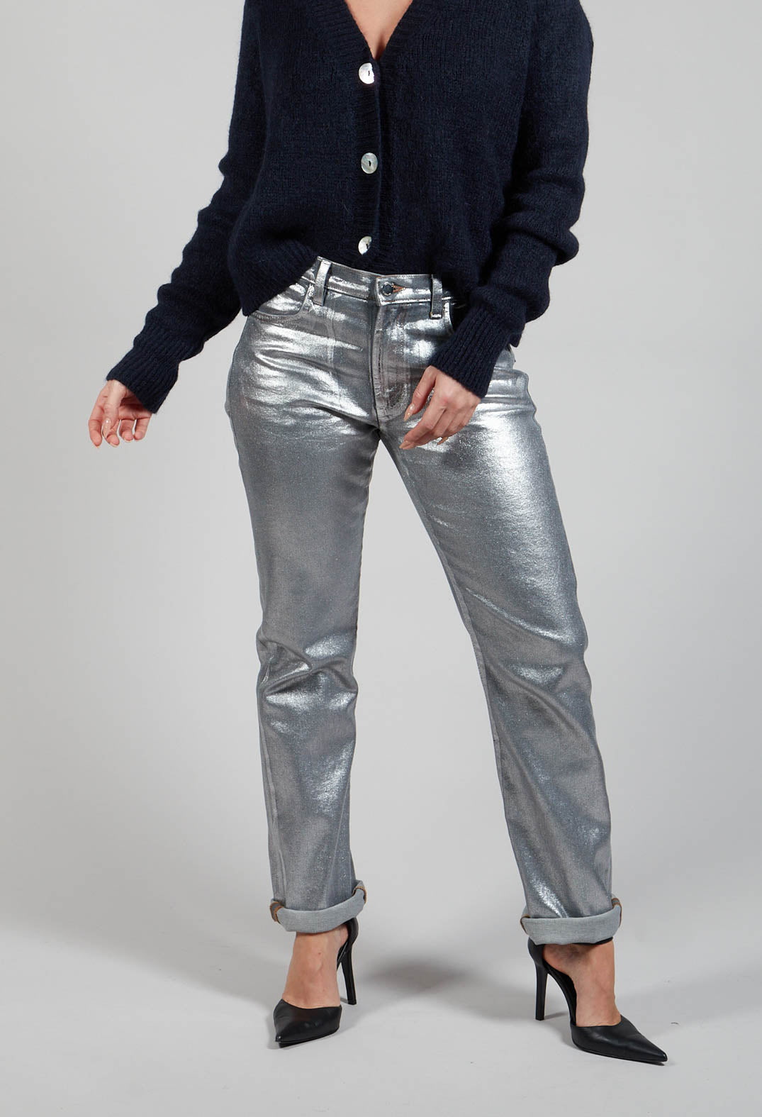 Coated Slim Fit Jeans in Silver