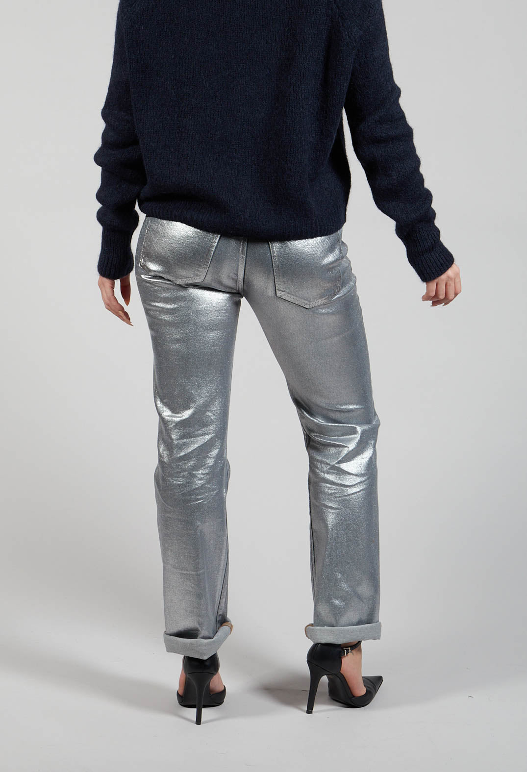 Coated Slim Fit Jeans in Silver