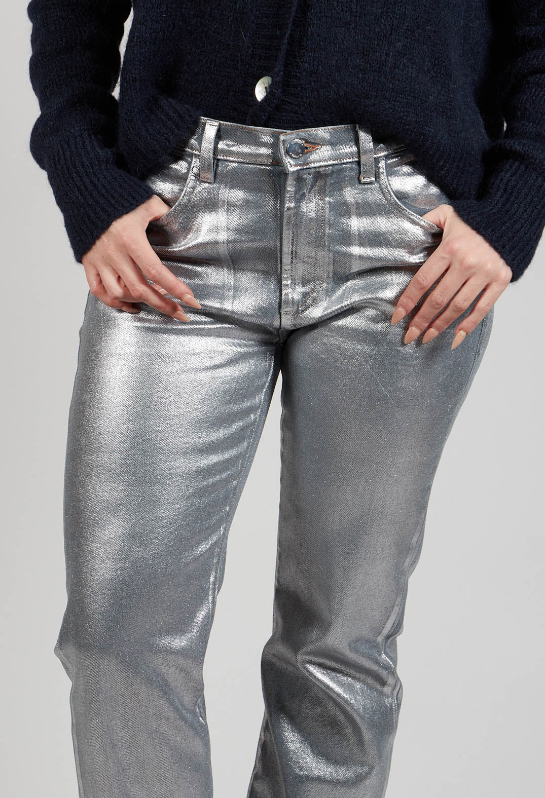Coated Slim Fit Jeans in Silver