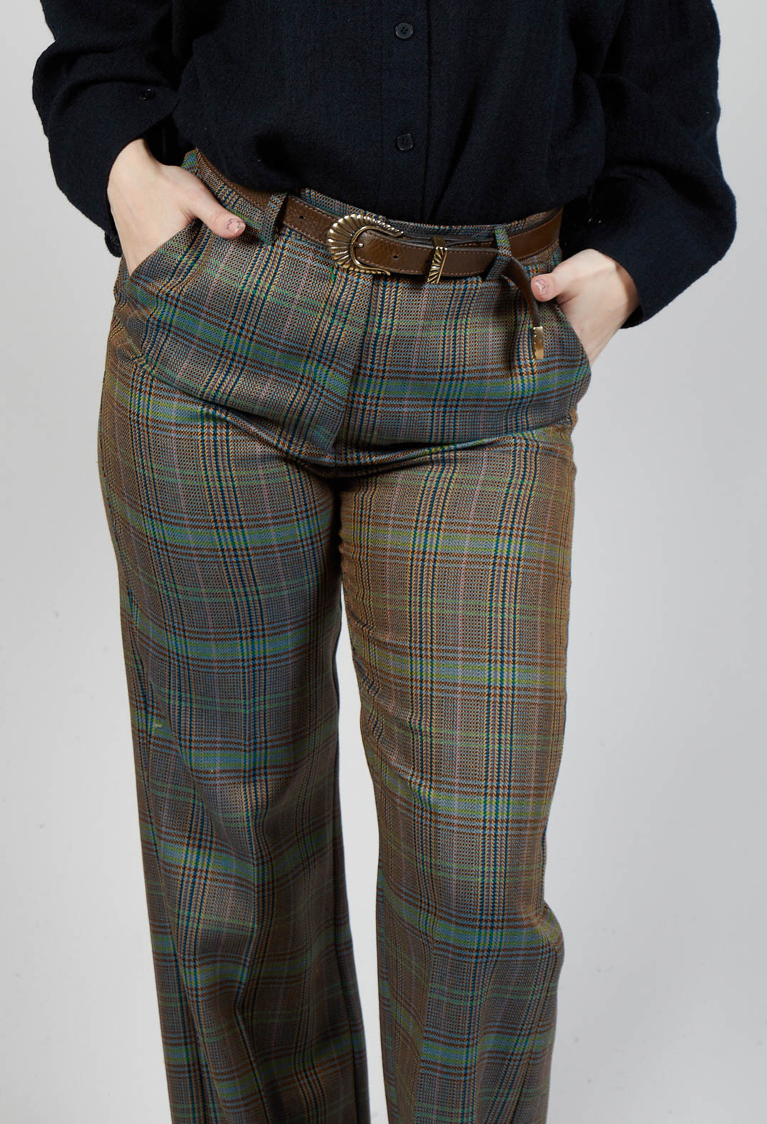 Tailored Check Wool Trousers in Kiwi