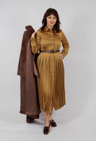 Gloss Satin Shirt Dress in Tobacco