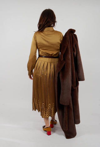 Gloss Satin Shirt Dress in Tobacco