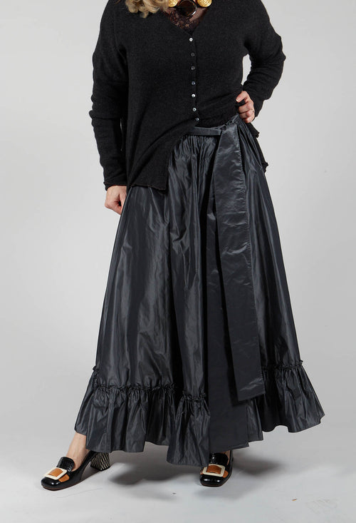 Taffeta Frill Hem Skirt in Obsidian Grey